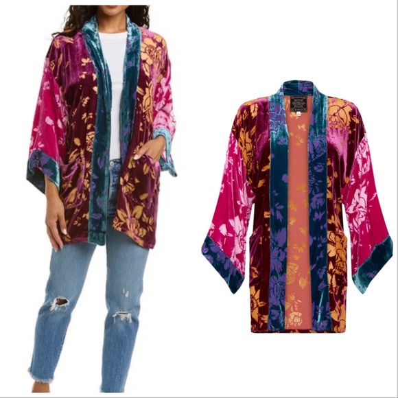 Johnny Was Tops - Johnny Was Bohemian Vibe Silk Blend Velvet Burnout Kimono Size L New With Tags